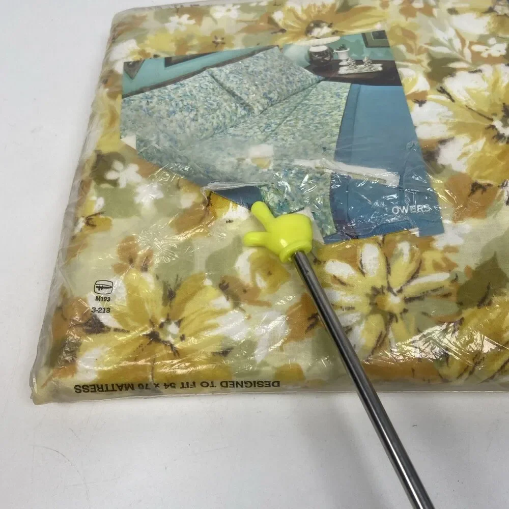 GRANTS Home Full Flat Sheet Std Pillowcases Yellow Flowers Muslin Fabric No Iron